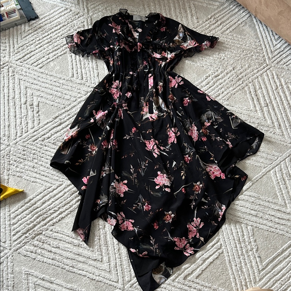 Preen by Thornton bregazzi Floral Black and Pink silk Dress